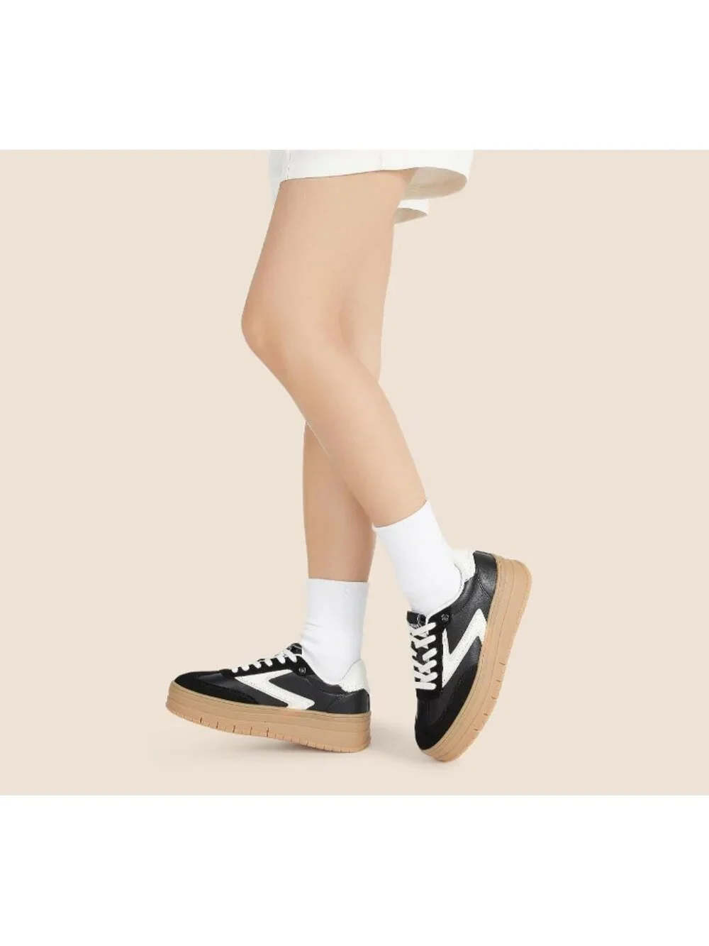 🆕Women's Black White Platform Sneakers Gum Thick Sole Tennis Walking Shoes